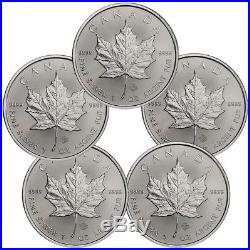 Lot of 5 2018 Canada 1 oz Silver Maple Leaf $5 Coins GEM BU Coins SKU49794