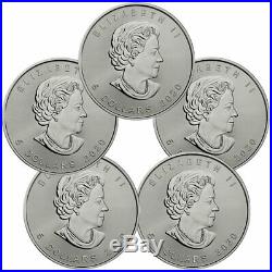 Lot of 5 2020 Canada 1 oz Silver Maple Leaf $5 Coins GEM BU SKU59991