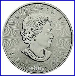 Lot of 5, 2021 1oz Canada Maple Leaf. 9999 Silver Coin, (Brilliant)