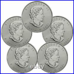 Lot of 5 2021 Canada 1 oz Silver Maple Leaf $5 Coins GEM BU