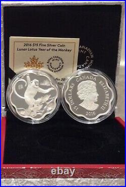 Monkey Lunar Lotus Year 2016 $15 Pure Silver Proof Coin Canada