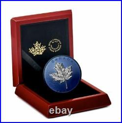 New Canada Blue Rhodium $50 Coin, 5 Oz Silver, MAPLE LEAVES IN MOTION, 2022