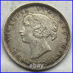 Newfoundland 1881 5 Cents Silver Coin Very Fine / Extra Fine