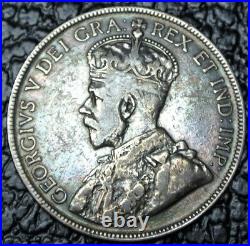 OLD CANADIAN COIN 1932 50 CENTS. 800 SILVER George V TONED KEY DATE