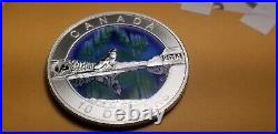O Canada 2014 Proof Gem $10 Silver Coin Northern Lights Howling Wolf