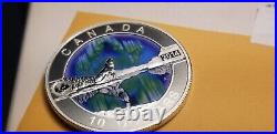 O Canada 2014 Proof Gem $10 Silver Coin Northern Lights Howling Wolf