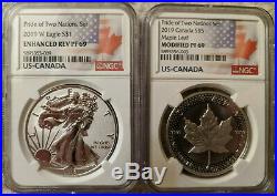 Pride of Two Nations 2019 Canada & Silver Eagle US Canada 2 Coin Set NGC PF69