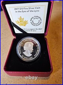 RCM $15 3/4oz silver coin in the eyes the Lynx in a case n capsule with COA
