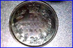 Rare Variety 1858 Canada 10 Cents Silver Coin, Double 5 XF