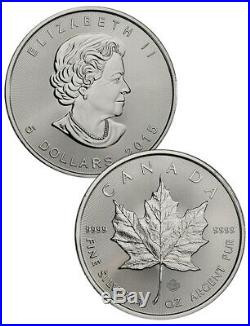 Roll of 25 2015 Canada 1 oz. 9999 Silver Maple Leaf $5 BU Coins SKU33764