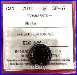 Scarce MULE 2010 Canada Silver 10 Cent Dime Coin ICCS Specimen SP-67
