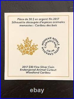 Silver Coin 2017 $30 Endangered Animal Cutout Woodland Caribou