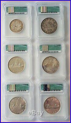Six! 1935 1948 1947 1950 Canada Silver Dollar MS-63 61 PL64 MS64 Strap 50c Coin