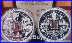 Tiger Dragon & Yin Yang $8 Pure Silver SQUARE-HOLED COIN 2016. Mint Sold Out