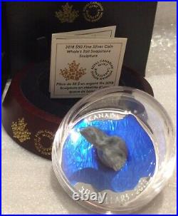 Whale's Tail Soapstone Sculpture $50 2018 5OZ Pure Silver Proof Coin Canada